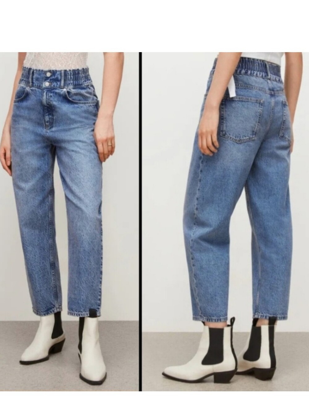 NEW All Saints Womens Hailey Barrel High Rise Jeans Tinted Indigo Crop Cotton 6